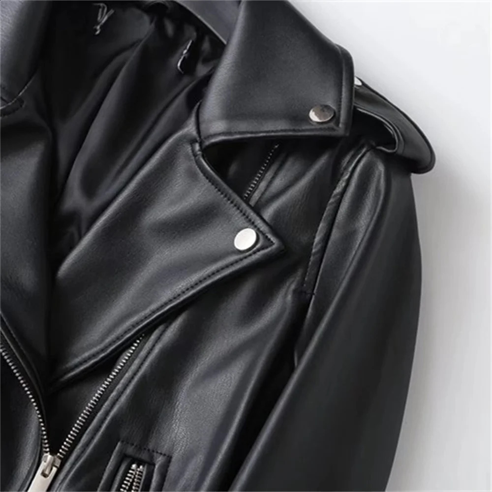 UNIZERA Autumn/Winter Product Womens Fashion Casual Edition Polo Necklace Artificial Leather Short Jacket Coat 240827