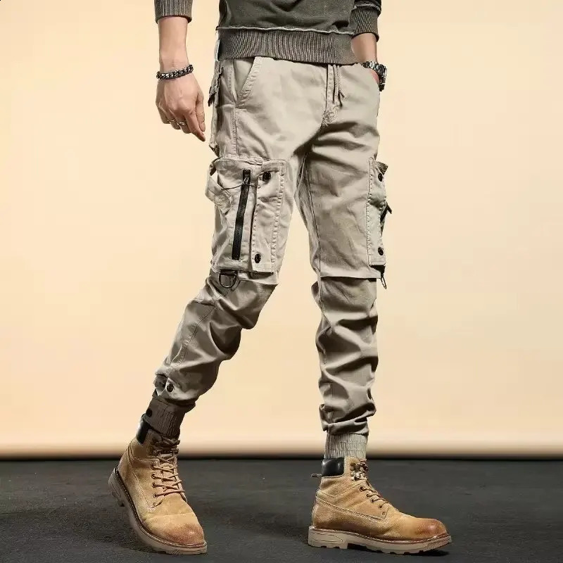 American style tough guy work jogging pants loose casual wearresistant ankle strap mens fashionable heavyweight military 240827