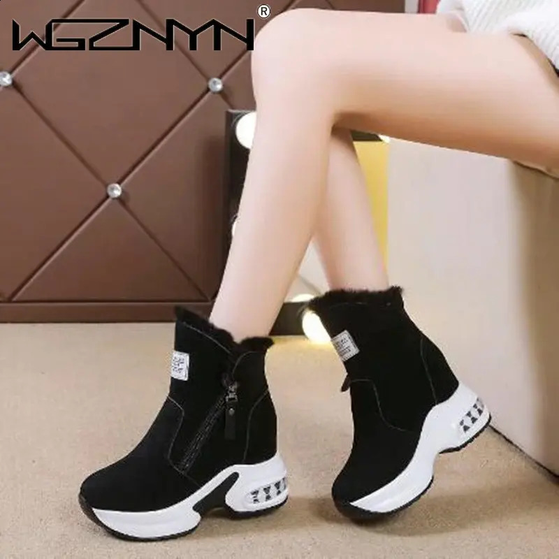 Winter genuine leather PU leather womens snow boots fur warm platform sports shoes fashionable ankle boots casual shoes womens zipper Botas 240827