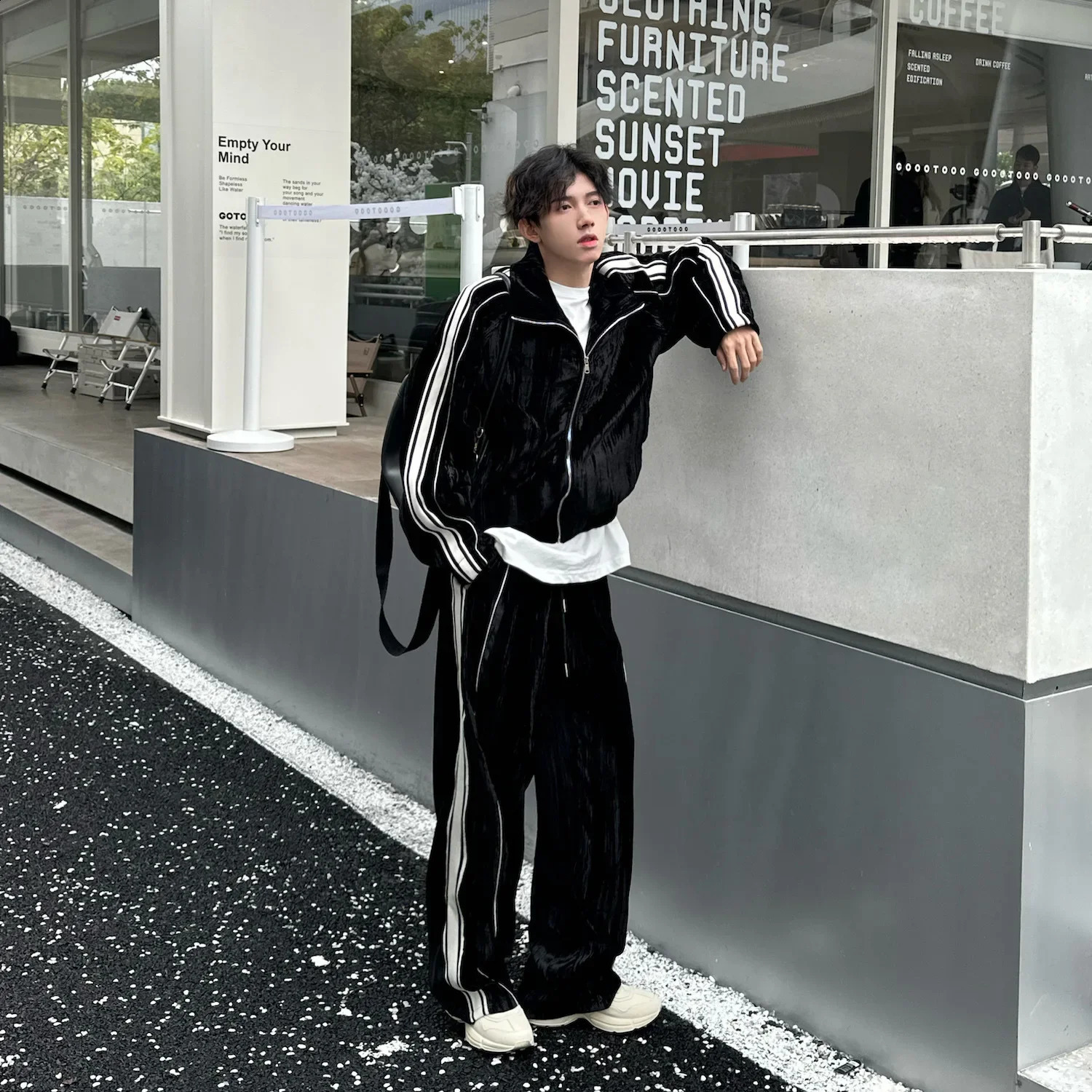 Autumn Fashion High end Feel cardigan sweater jacket color block striped sportswear 2-piece set for couples casual sportswear 240827