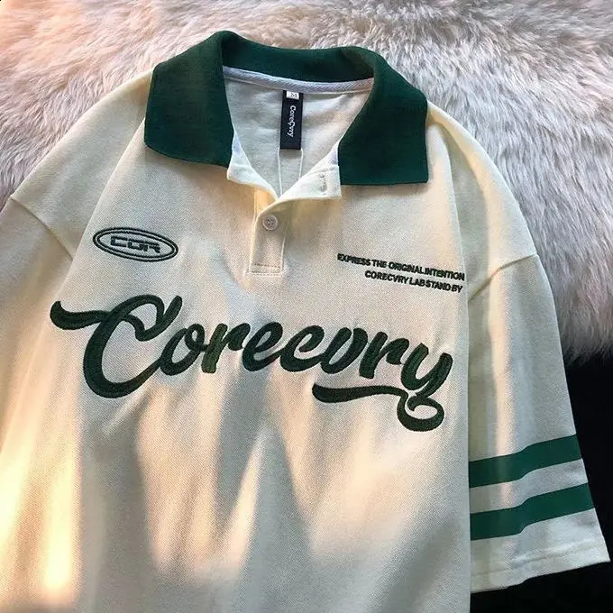 Summer Student Polo Short Sleeve Mens and Womens Fashionable Hip Hop Letter Loose Casual Tshirt Top harajuku y2k 240828