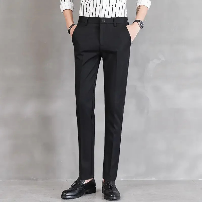 Baggy mens pants customized for society business stretch elastic straight 9piece cut tight wrinkle resistant elegant spandex 240827