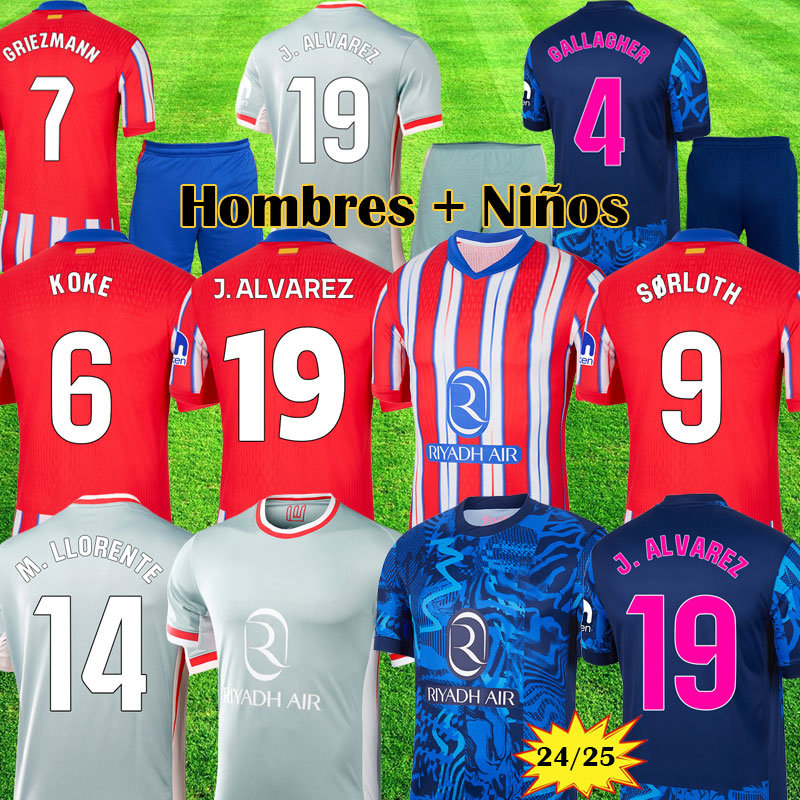 24 25 ATLETICO Soccer Jerseys GRIEZMANN J. ALVAREZ BARRIOS 2024 2025 DE PAUL CORREA MOLINA mADriDs camiseta de futbol SORLOTH LLORENTE A MAD Football Shirts