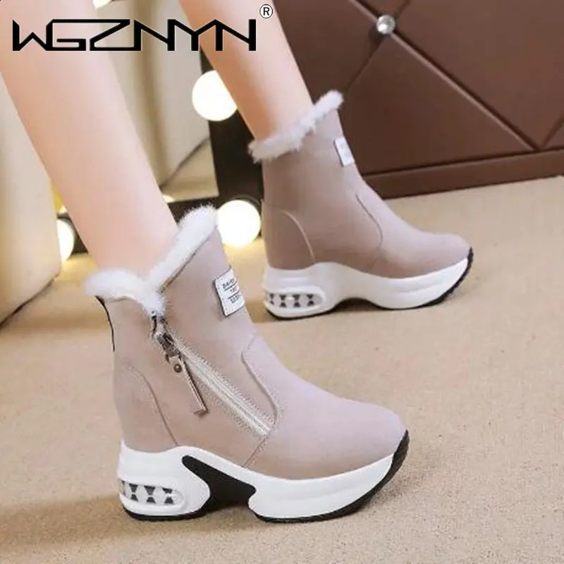 Winter genuine leather PU leather womens snow boots fur warm platform sports shoes fashionable ankle boots casual shoes womens zipper Botas 240827