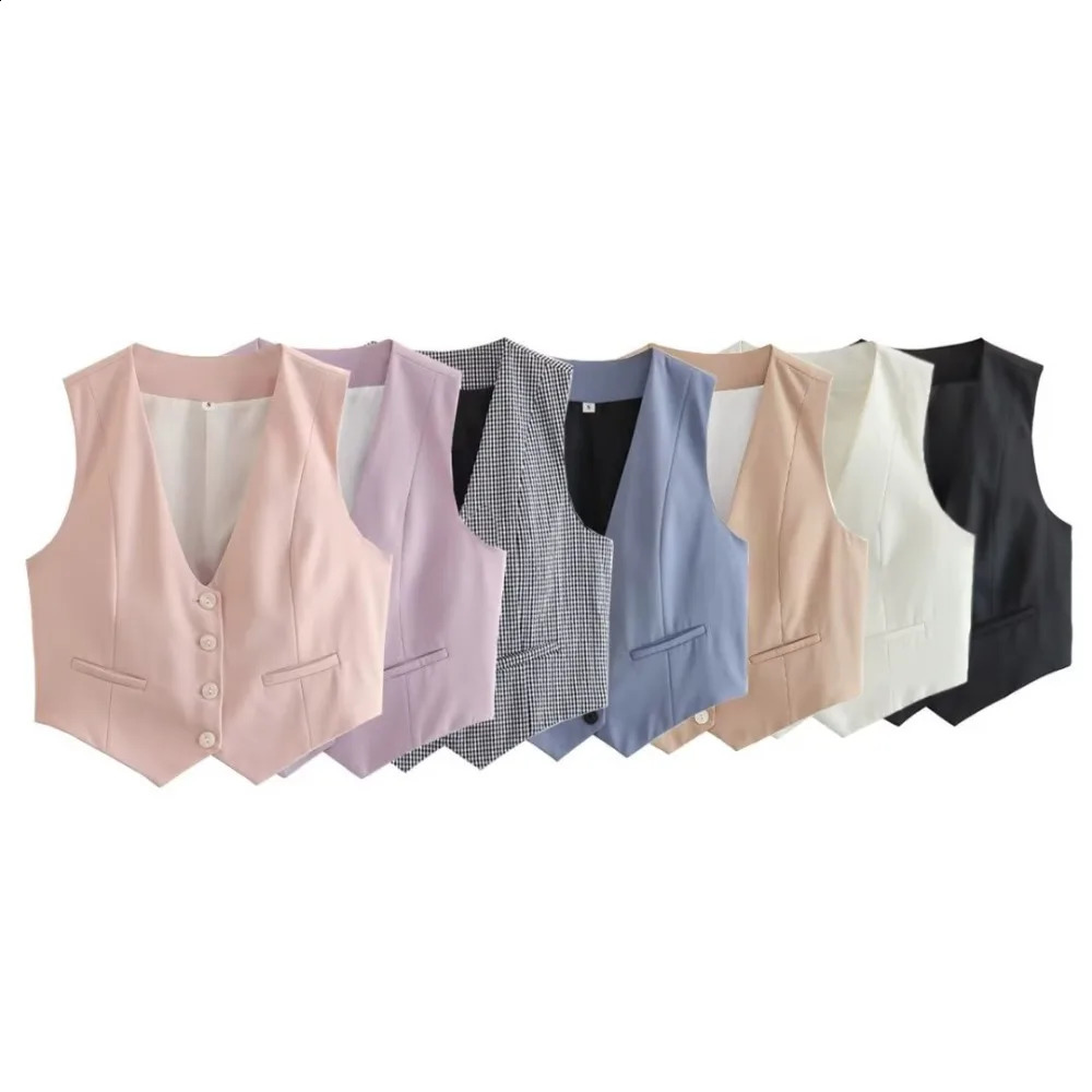 Cropped Womens Tank Top Fashion Front Button Waist Coat Retro V-neck Sleeveless Womens Unique Top 240828