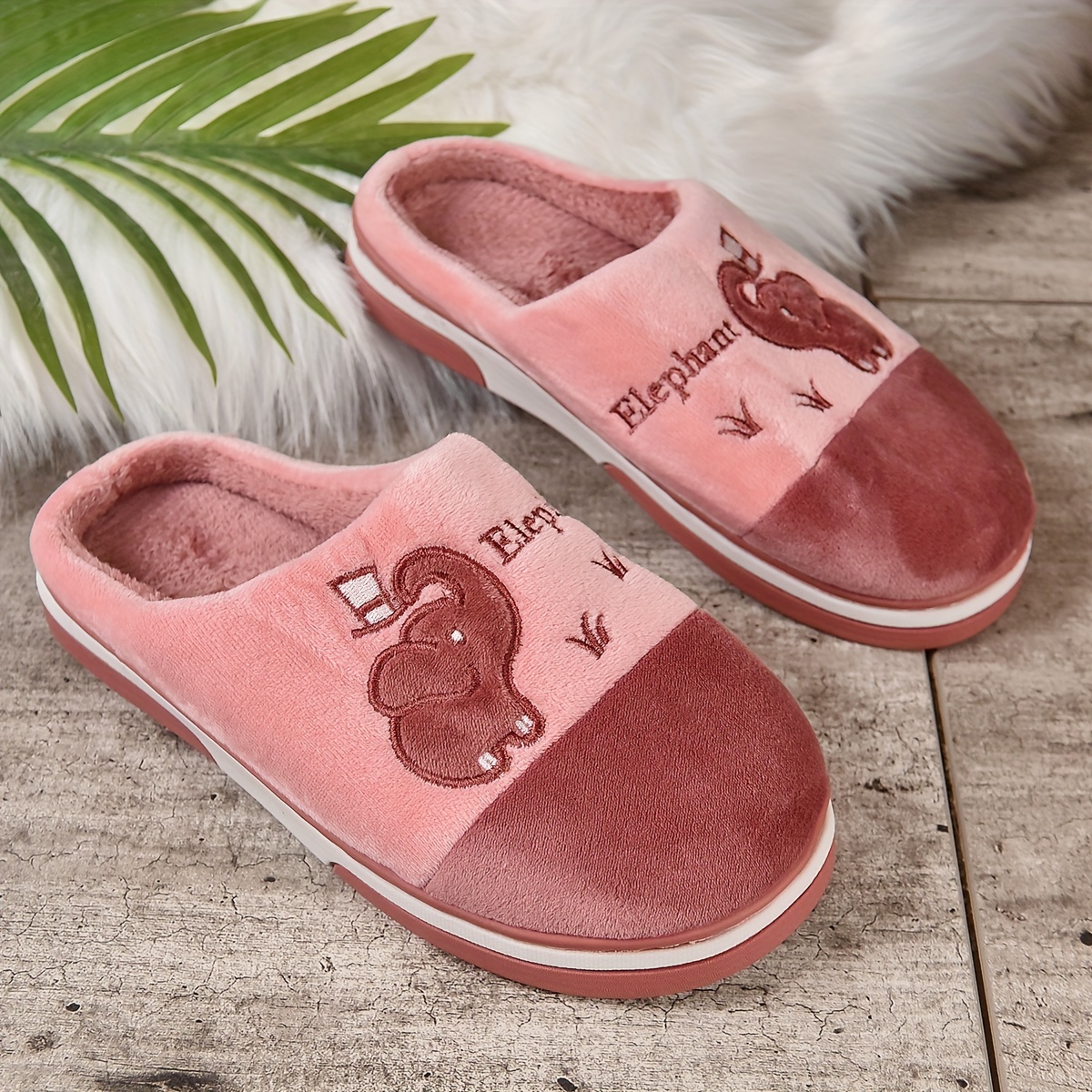 Kawaii Cartoon Elephant Slippers - Soft Fabric Lined, Plush Comfortable Indoor Shoes with Rubber Soles, All-Season Wear, Cartoon Pattern Design, Cozy 