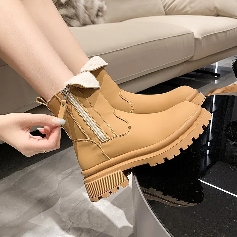 Shoes Lolita Boots Australia Zipper Round Toe Boots-Women Winter Footwear Plush Snow Mid-Calf Rubber Med Mid Calf Rock Fur 240828