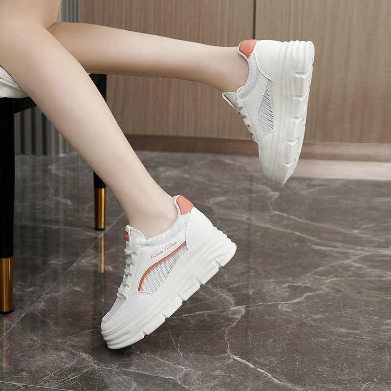 Ddmysports W New White Shoes Spring And Summer Ollow Mesh Inner Eight Increase Thick Bottom Student Versatile Popular Sports OUTDOOR