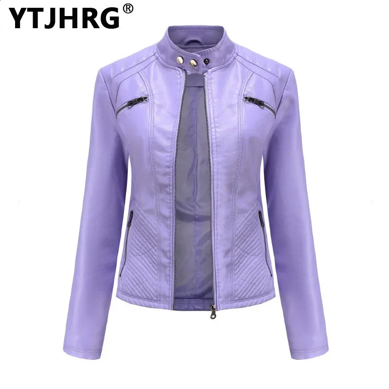 YTJHRG Womens Leather Jacket and Womens Clothing Coat Autumn/Winter Womens Long Sleeve Motorcycle Top Zipper 240827