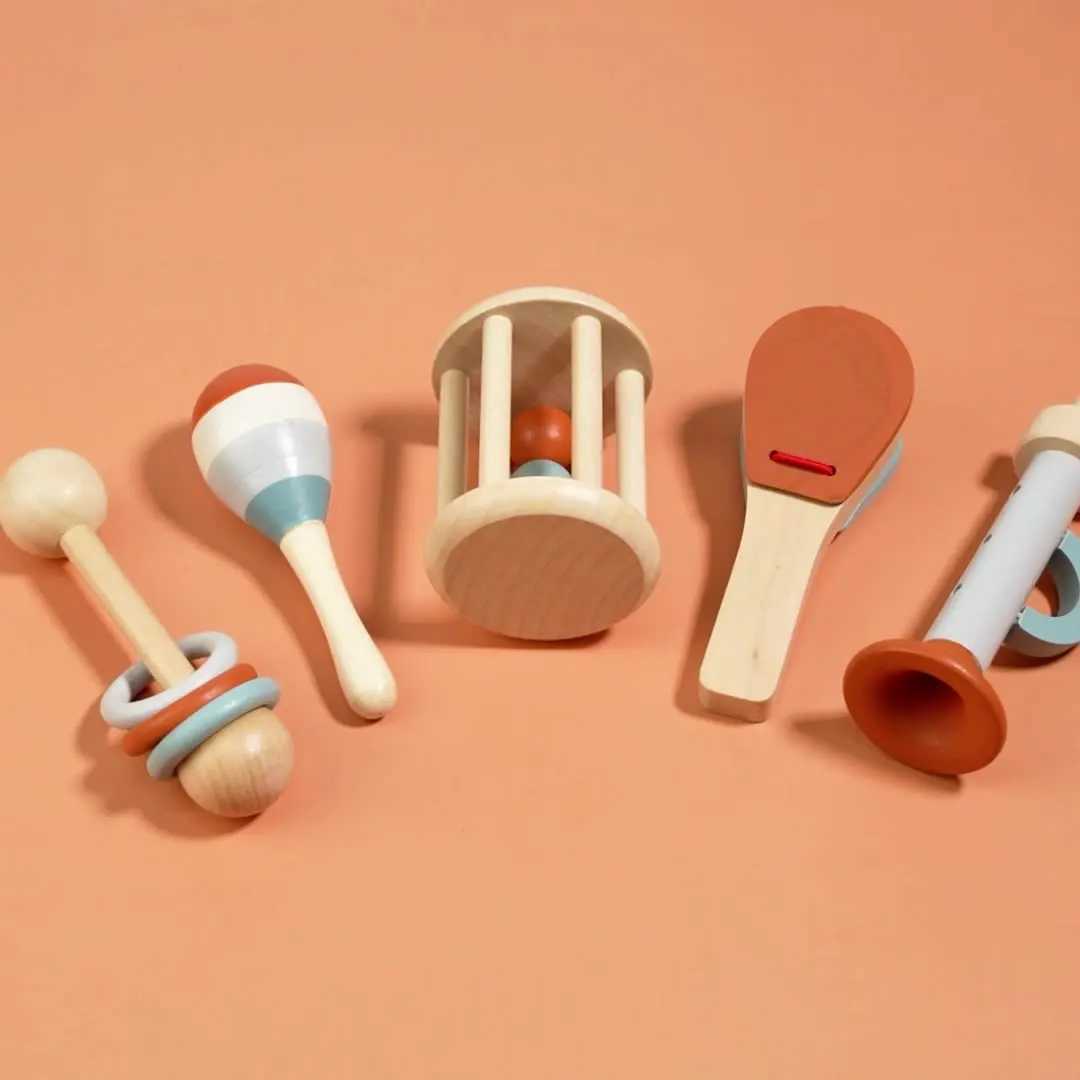 Wooden baby mouse toy baby holding bell early education music toy baby pacifier baby grabbing wooden toy W240827