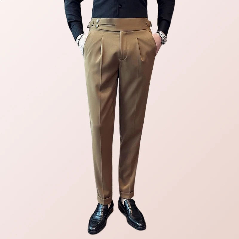 Spring/Summer British Naples Set Pants Mens Slim Tight Pants Casual Mens Pants Brown Mens Dress Pants 240828