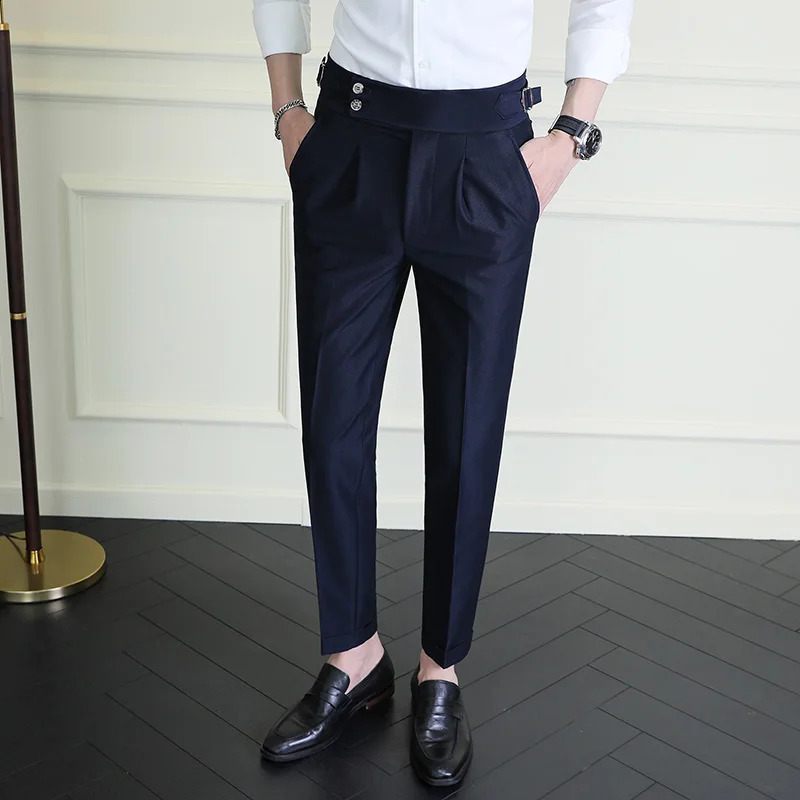 High Quality Business Leisure Drawstring High Waist Mens Solid Neapolitan Formal Pants Mens Formal Office Social Set Pants 240828