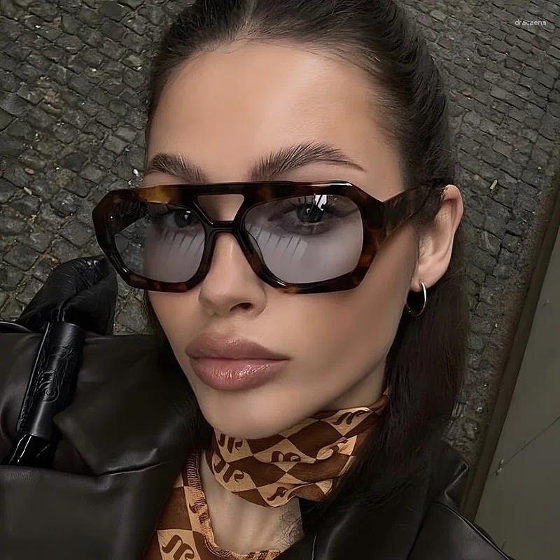 Sunglasses Retro Double Bridges Women's Men Big Frame Leopard Gradient Eyewear Fashion Sun Glasses Shades