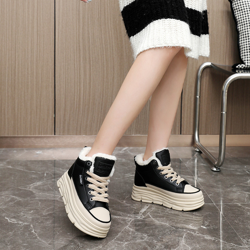 Ddmysports W Plush High Cut Women S Shoes With Elevated Inner Height Winter New Student Instagram Korean Version Warm Casual Cotton Shoe Trend OUTDOOR