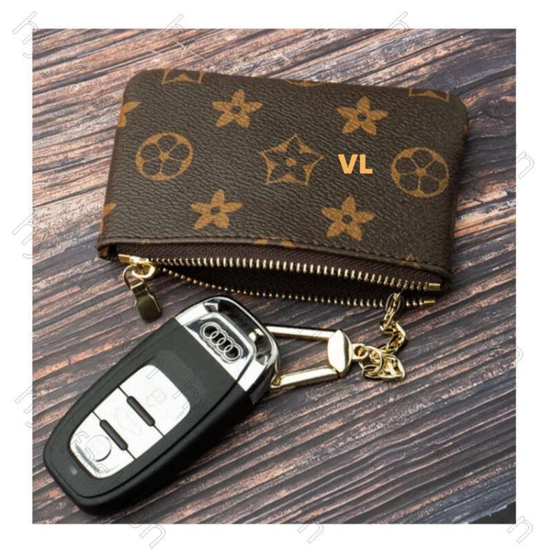 Womens card holder small zippy wallets key coin purse Brown wer poke keychain Genuine Leather mens Designer wallet Coin Key pouch CardHolder Purses e79