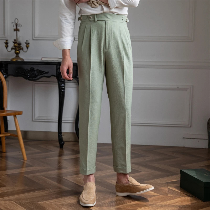 Lu Sanxian Business Mens Summer Bubble Gauze Naples High Waist Straight Pants Japanese Breathable Casual Pants 240828