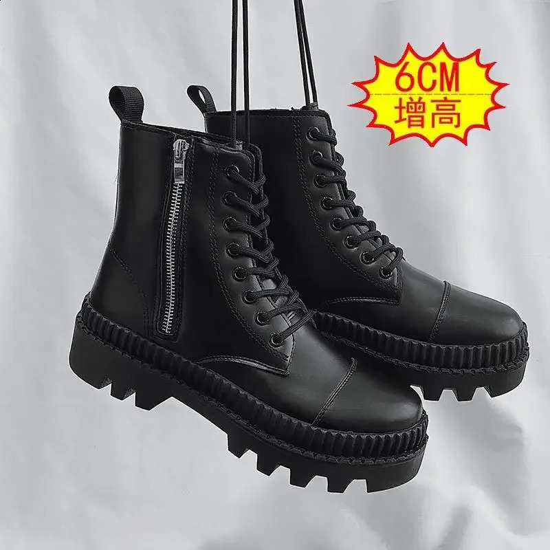 British Style Hightop Leather Large Size Autumn and Winter Trend Side Zipper Men Motorcycle Toog Boots 240826