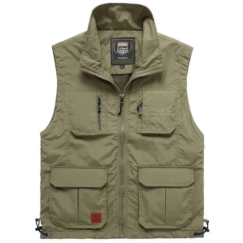 Mens mesh quick drying vest mens outdoor multi pocket hiking fishing pography multifunctional tactical jacket 240827