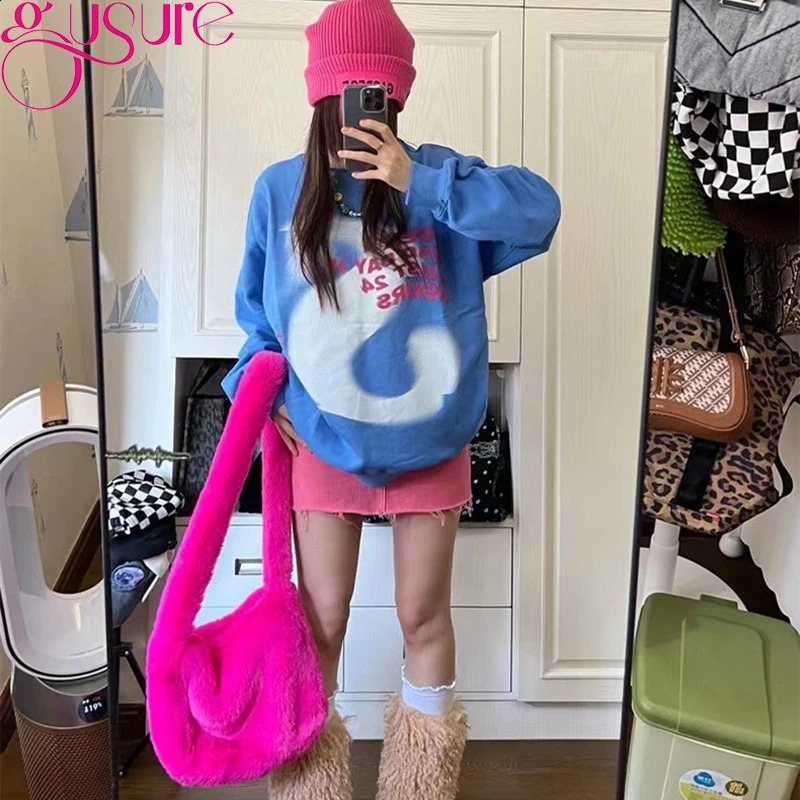 Gussure Soft Plush Underwear Bag for Women Warm Fur Shoulder Cross Body Bag Fashionable Womens Winter Large Capacity Shopping Handbag 241204