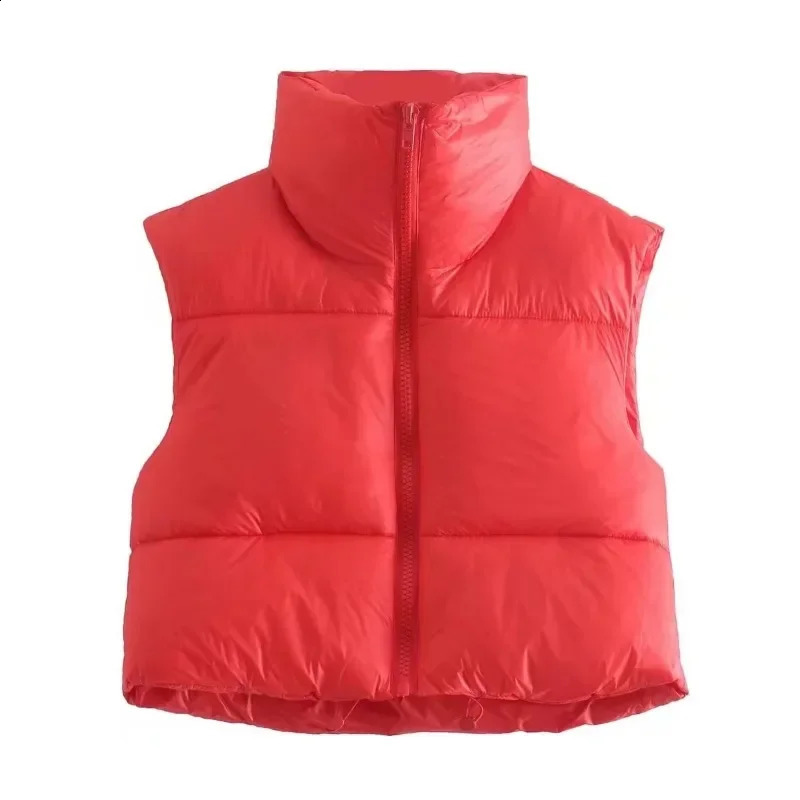 European and American womens casual cotton vest spring/summer cotton vest fashion zipper stand up collar short vest 240828