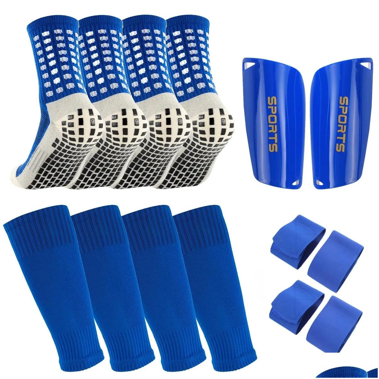 Sports Socks Sports Socks 1 Pair Mens Grip Soccer Shin Sleeves With Pack Guards And Straps Football Game Set 4 Pcs Drop Delivery Outdoors Athletic Otn