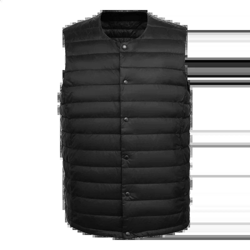 Mens sleeveless Vneck vest for winter warmth 90% duck down lining jacket mens Oneck 240827