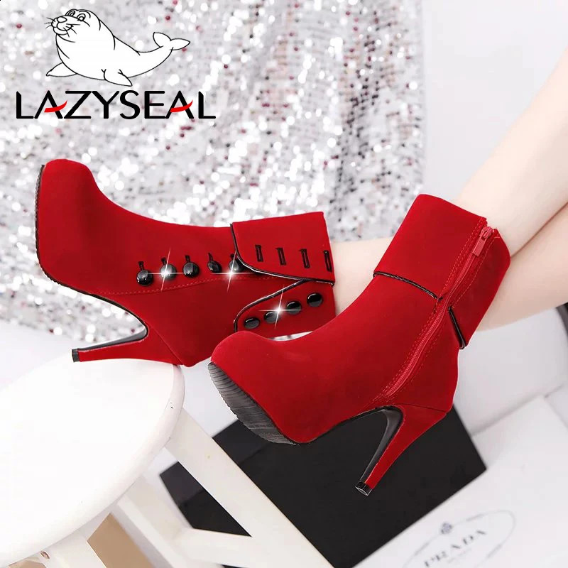 LazySeal platform womens boots high heels fashionable red shoes womens platform buckle winter boots womens shoes 240827