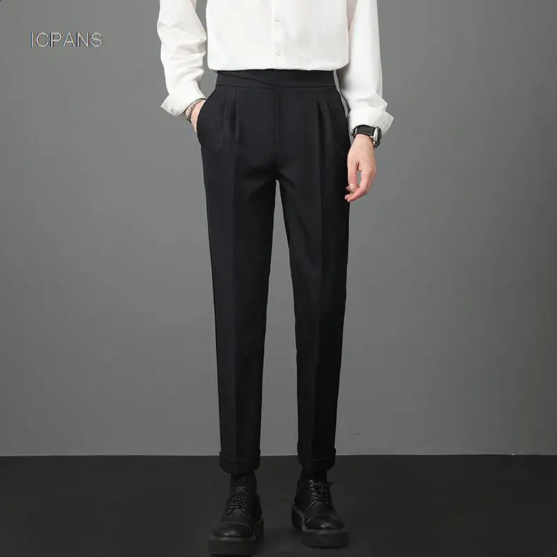 Naples mens suit pants casual double pleated dress mens party business wedding mens pants slim fit black gray 240828