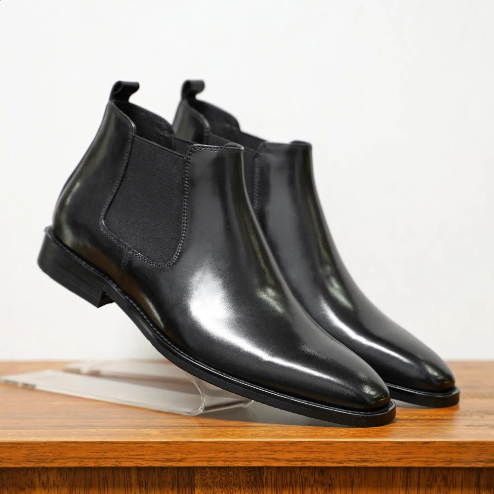 Mens Brown Dress Boots Pointed Toe Slip-On Fashion Handmade Mens Chelsea Boots Drop Size 38-48 Black Office Boots 240819