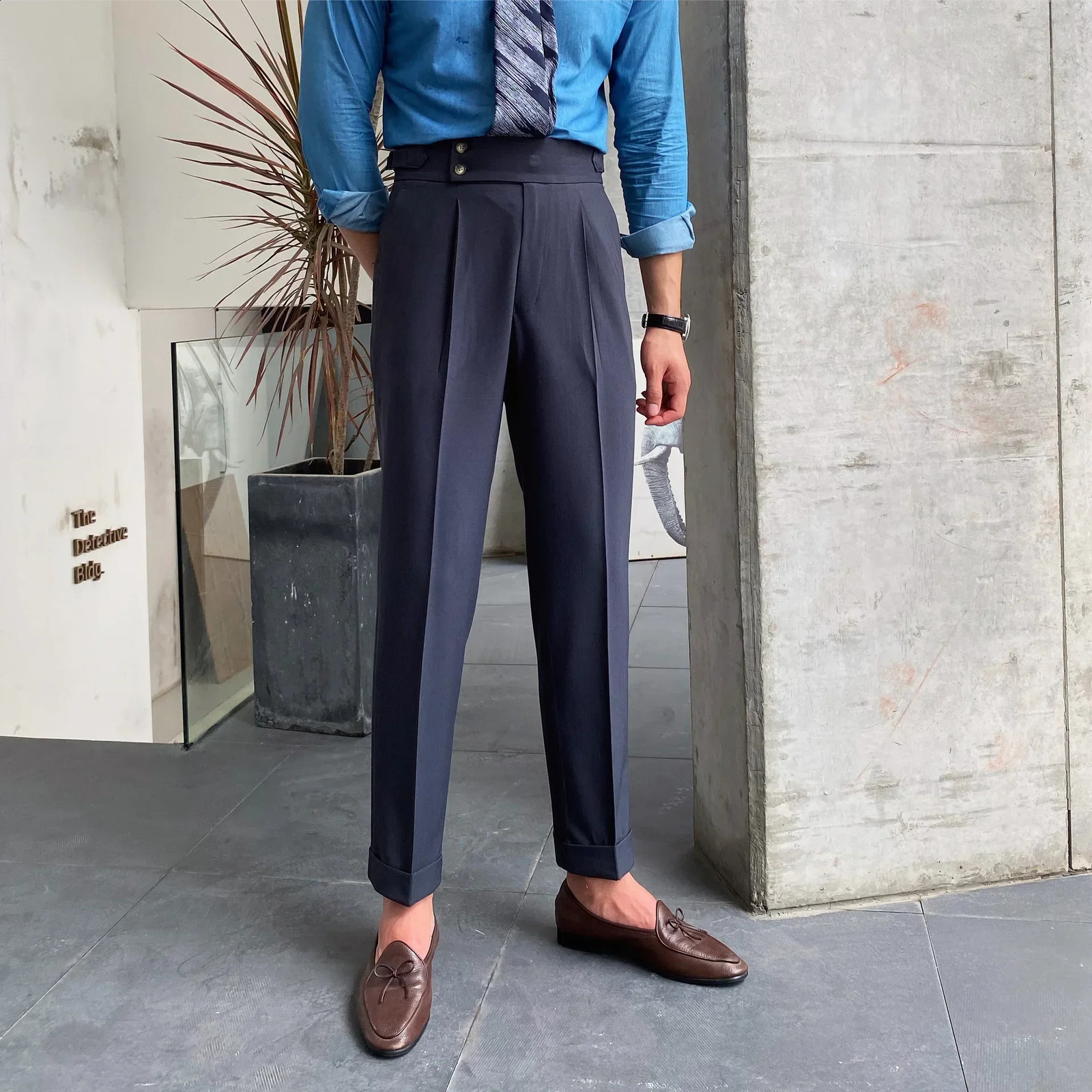 Mens pants with side adjusters Naples UK Drape high waisted straight leg pants business party social casual suit pants 240828