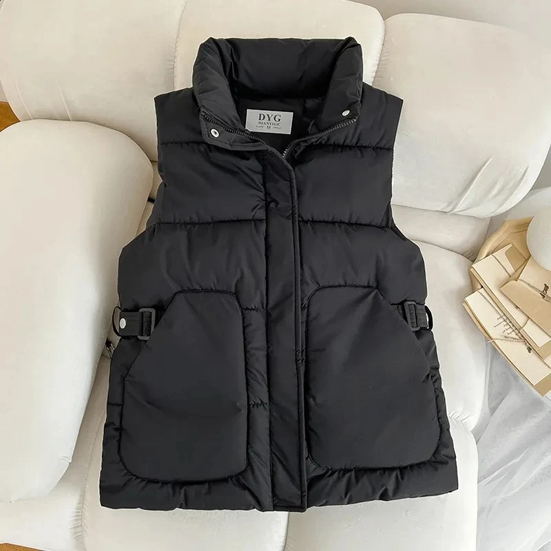 Down cotton sleeveless vest jacket autumn winter loose Korean version womens cotton vest warm womens waist jacket 240828