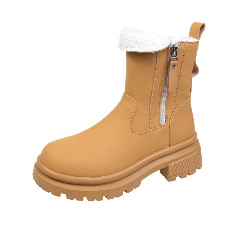 Shoes Lolita Boots Australia Zipper Round Toe Boots-Women Winter Footwear Plush Snow Mid-Calf Rubber Med Mid Calf Rock Fur 240828