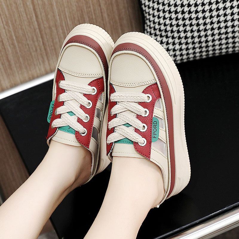 Ddmysports C New Half Trailer Summer Trend Hollowed Out Color Blocking Breathable Thick Sole Casual Height Increasing Board Shoes Slippers OUTDOOR