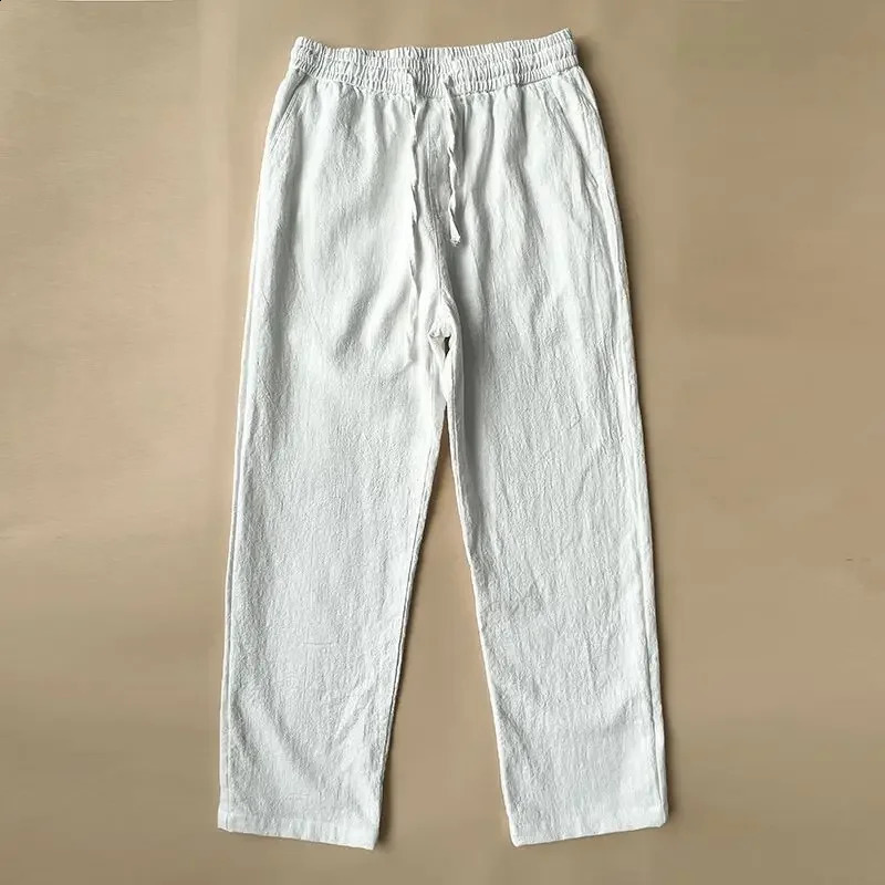 Mens high-quality linen pants for spring and autumn Chinese cotton linen casual pants white loose fit straight leg pants 240828