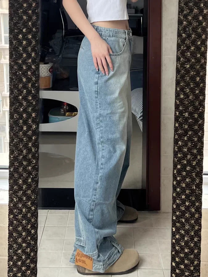 High Street Straight American Retro Washed Reverse Wear Design Jeans Mens and Womens Loose Casual Pants y2k 240827