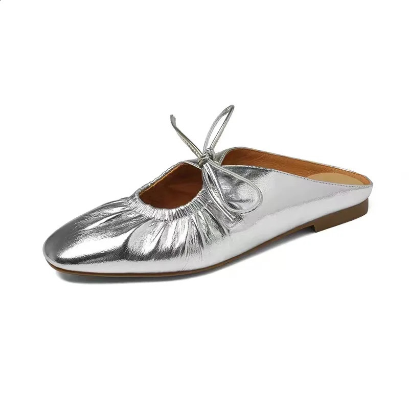 Silver Mary Jane Shoe Summer French Retro Flat Shoe Round Toe Soft Sole Women Shoe Fashion Slippers Allmatch Casual Sandals 240826