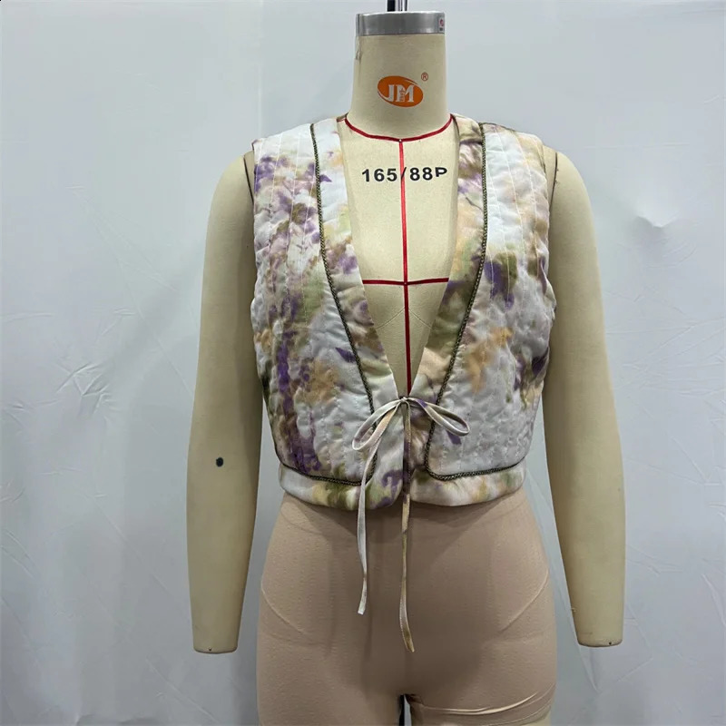 KEYANKETIAN autumn womens tie dye printed cotton lining jacket holiday style lace long sleeved non-woven top 240828
