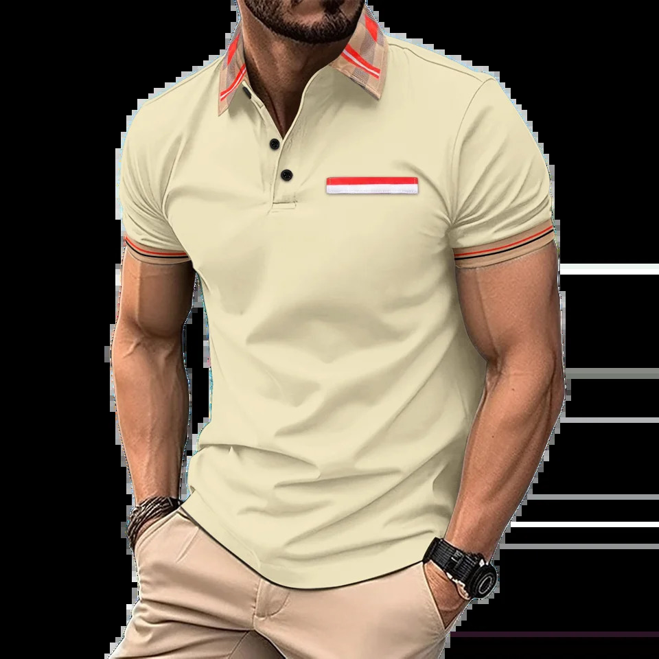 High quality fashionable mens lapel short sleeved Tshirt casual comfortable breathable sports shirt 240828