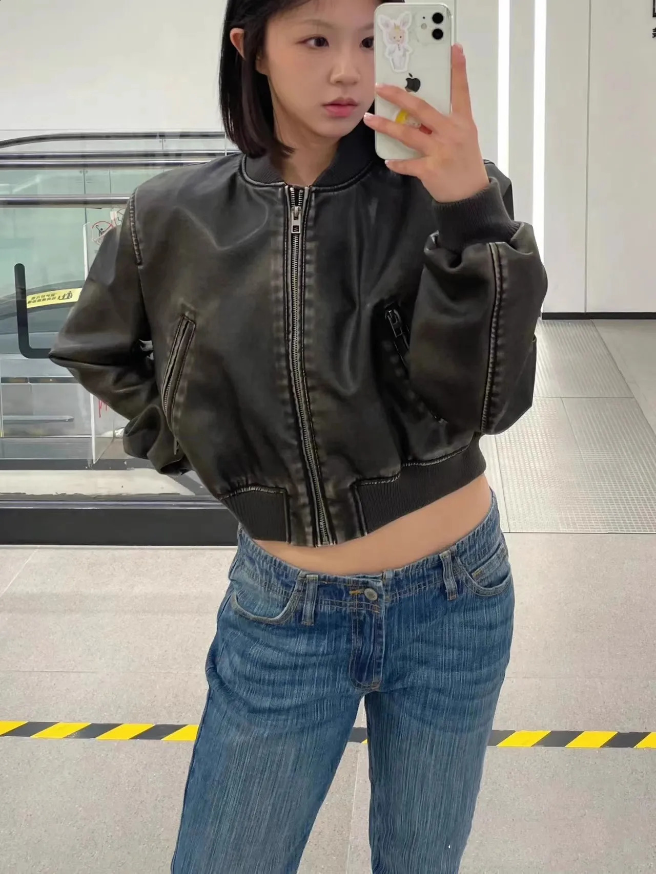ZVRI Womens Retro Leather Bomber Jacket Womens Top 240827