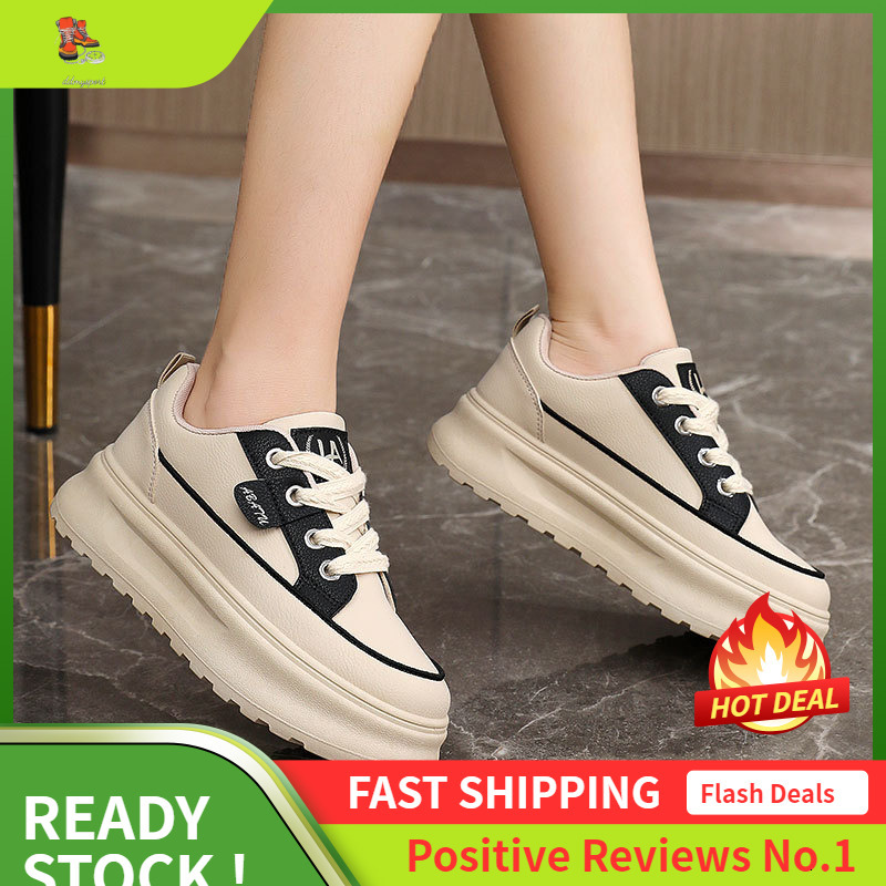 Ddmysports ZY New Breathable Color Blocked Leather Face Women S Autumn Casual Thick Soled Board Shoes Increase Eight Wear Resistant Korean Edition OUT