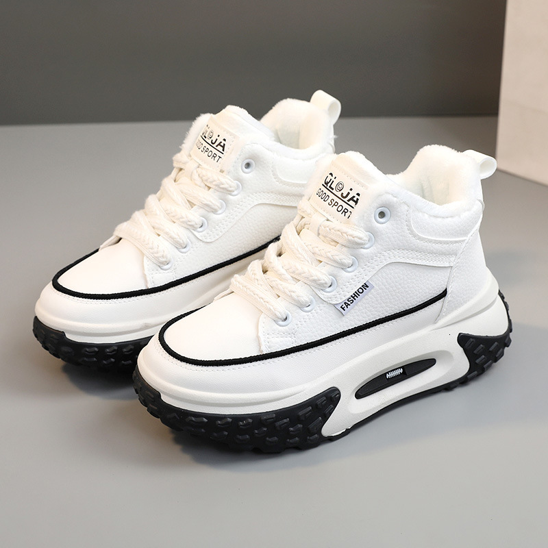 Ddmysports QJ New Velvet Women S Winter Mid Top Warmth Increase Thick Sole Casual Leather Spliced Cotton Shoes OUTDOOR