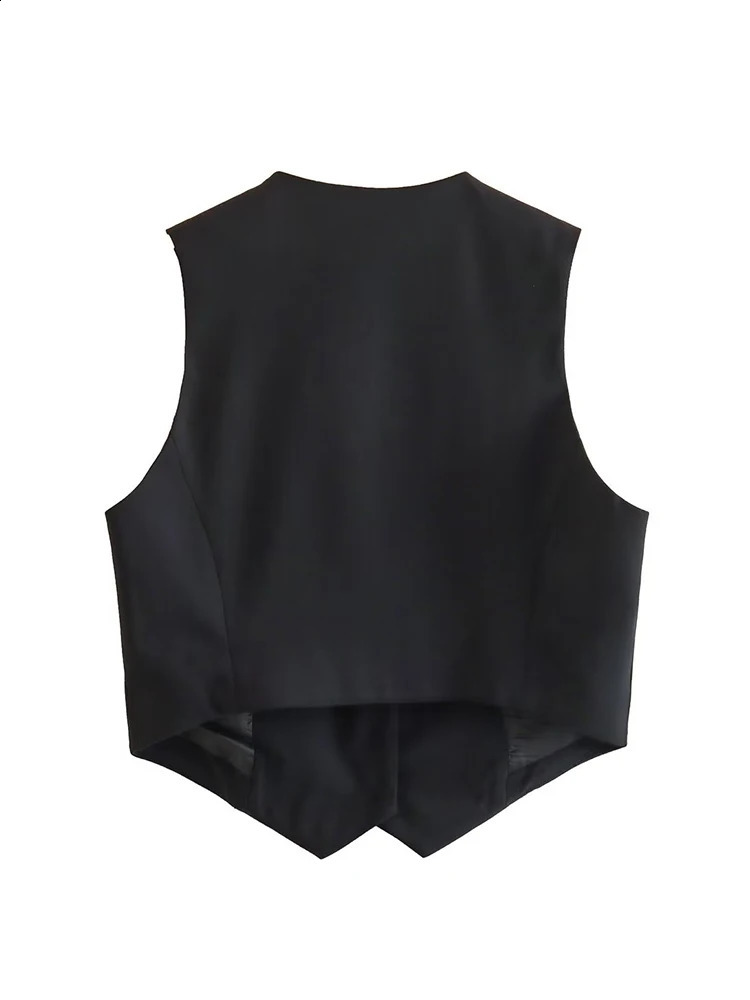 Aoaiys black vest womens cut vest fashion front button top retro V-neck sleeveless jacket fashion vest 240828