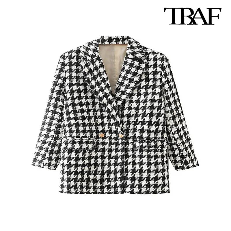 TRAF Womens Fashion Hound Stone Coarse Fleece Jacket Retro Long Sleeve Flip Pocket Coat Vest 240827