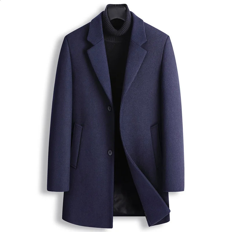 Mens cashmere long trench coat winter wool blend jacket highquality mens business casual 240827