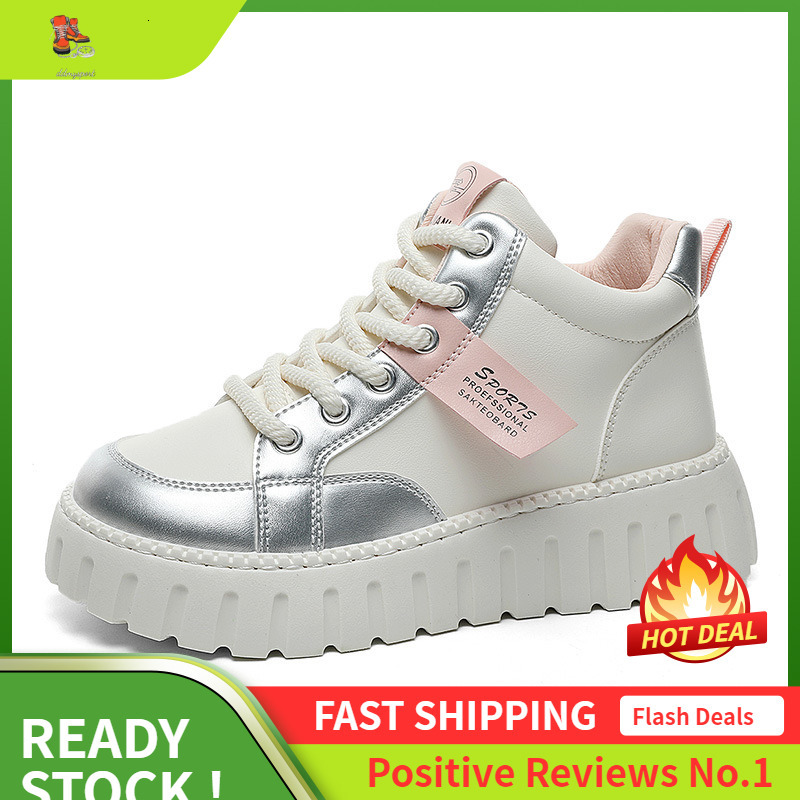 Ddmysports XQ New Patent Leather Casual Shoes With Breathable Cute Mid Top Internet Famous Height Increasing Square Cake Bottom And Smooth Operation O