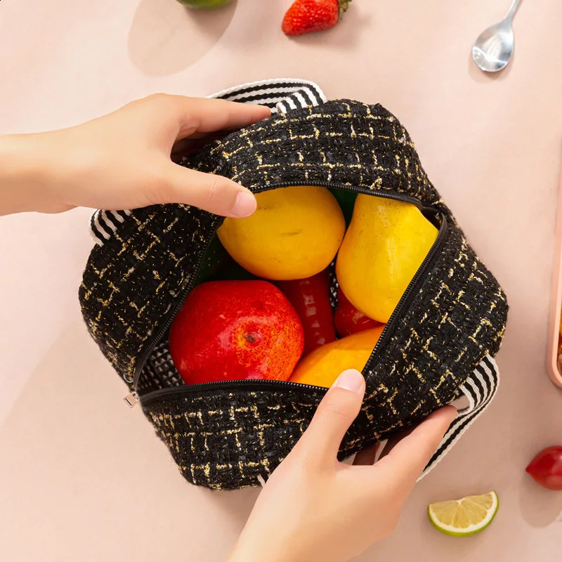 Portable bento bag thermal insulation canvas lunch bag school work lunch bag fresh cooler bag picnic ice storage bag 250228