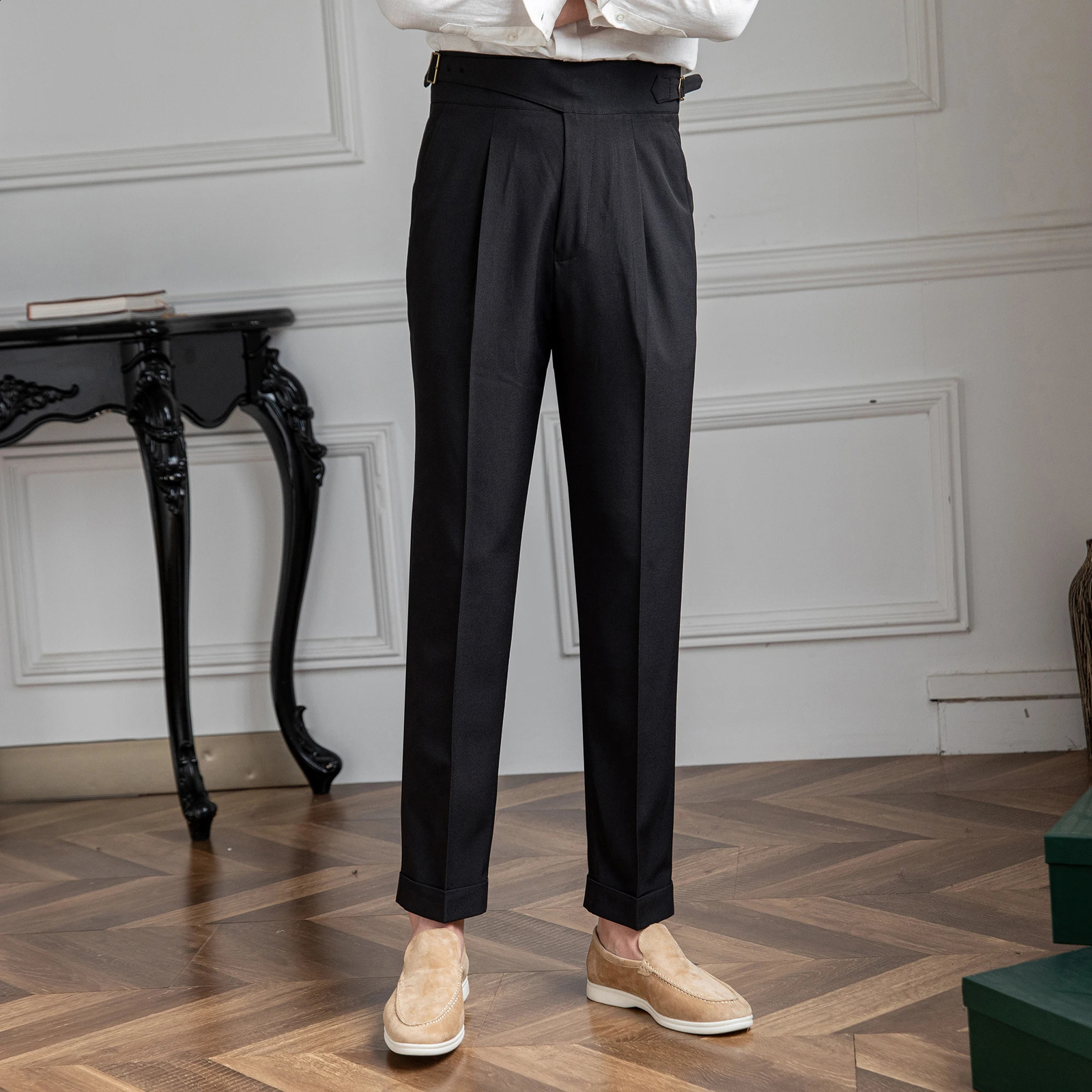 Mr. Lus Three Summers Thin Naples High Waist Straight Pants British Casual Dape Gurkha Mens Casual Pants 240828