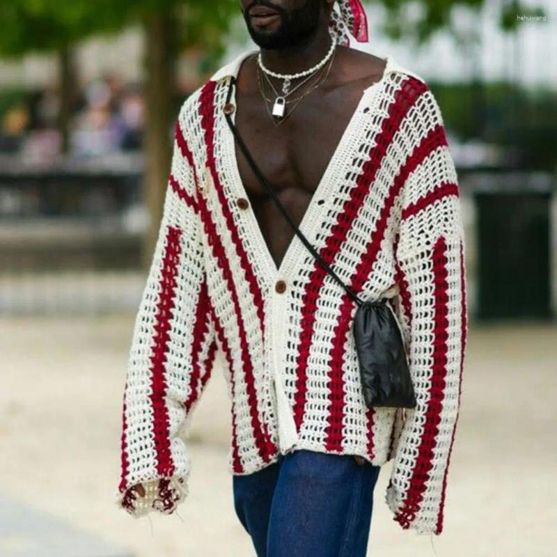 Men's Splice Contrast Knitted Cardigan Sweater Versatile Spring Autumn Streetwear Coats
