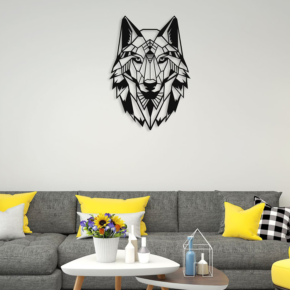 Metal Wall Art Wolf Metal Head Black Wall Decoration Living Room Bedroom Kitchen Bathroom Indoor Outdoor Decorative Wall Hanging