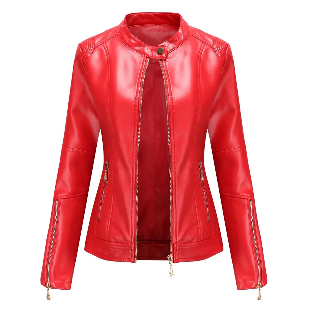 Womens Jacket Korean Fashion Jacket Artificial Leather Jacket Womens Jacket Beige Green Red Dress Navy Blue Coffee XXS 3XS 240827